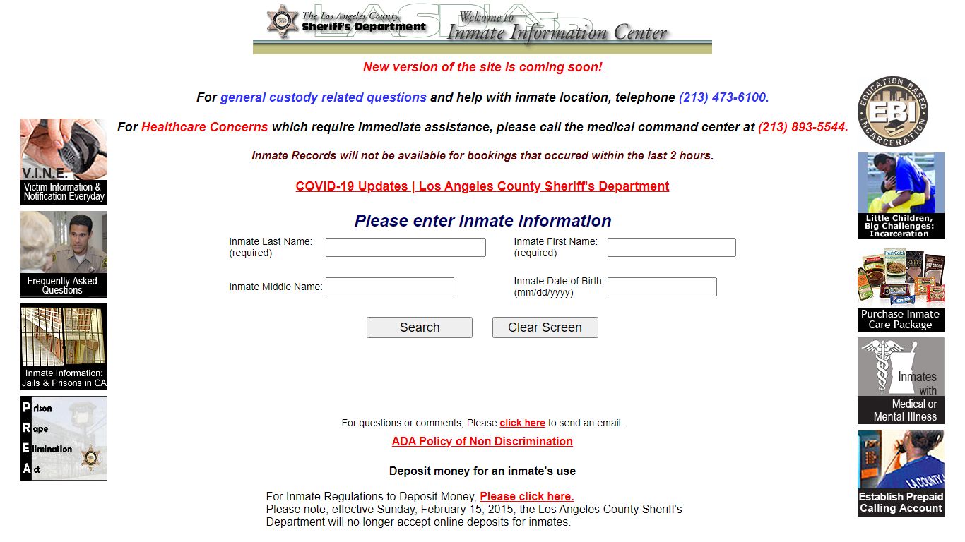 LASD Inmate Information Center - Inmate Search